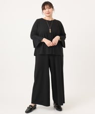 OLLKA02089 eur3(エウルキューブ) 【WEB先行販売】【大きいサイズ】カットジョーゼットワイドパンツ ブラック(94)