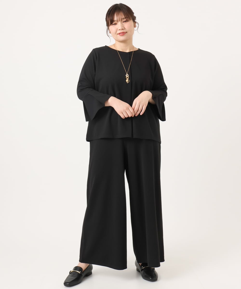OLLKA02089 eur3(エウルキューブ) 【WEB先行販売】【大きいサイズ】カットジョーゼットワイドパンツ ブラック(94)