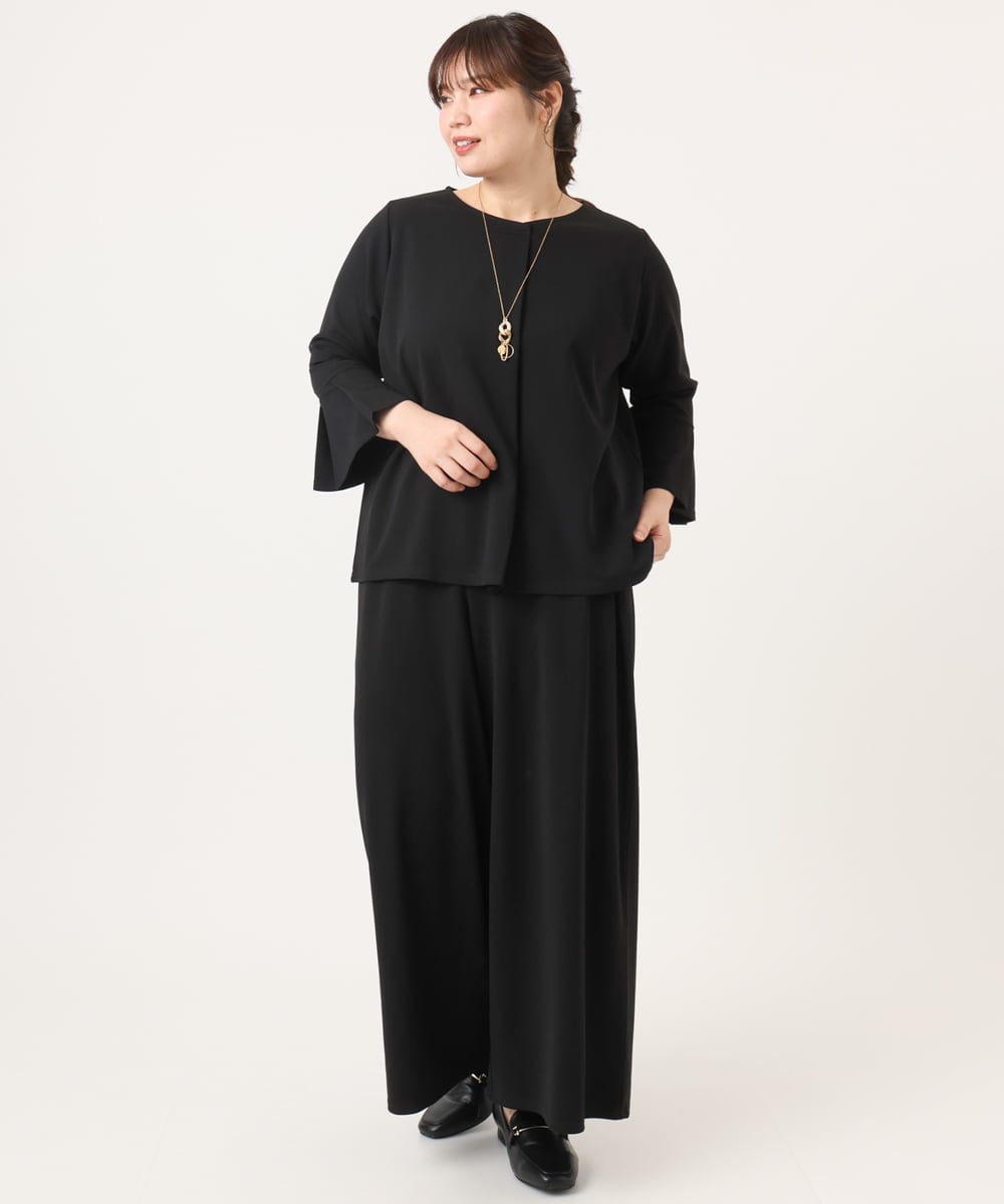 OLLKA02089 eur3(エウルキューブ) 【WEB先行販売】【大きいサイズ】カットジョーゼットワイドパンツ ブラック(94)