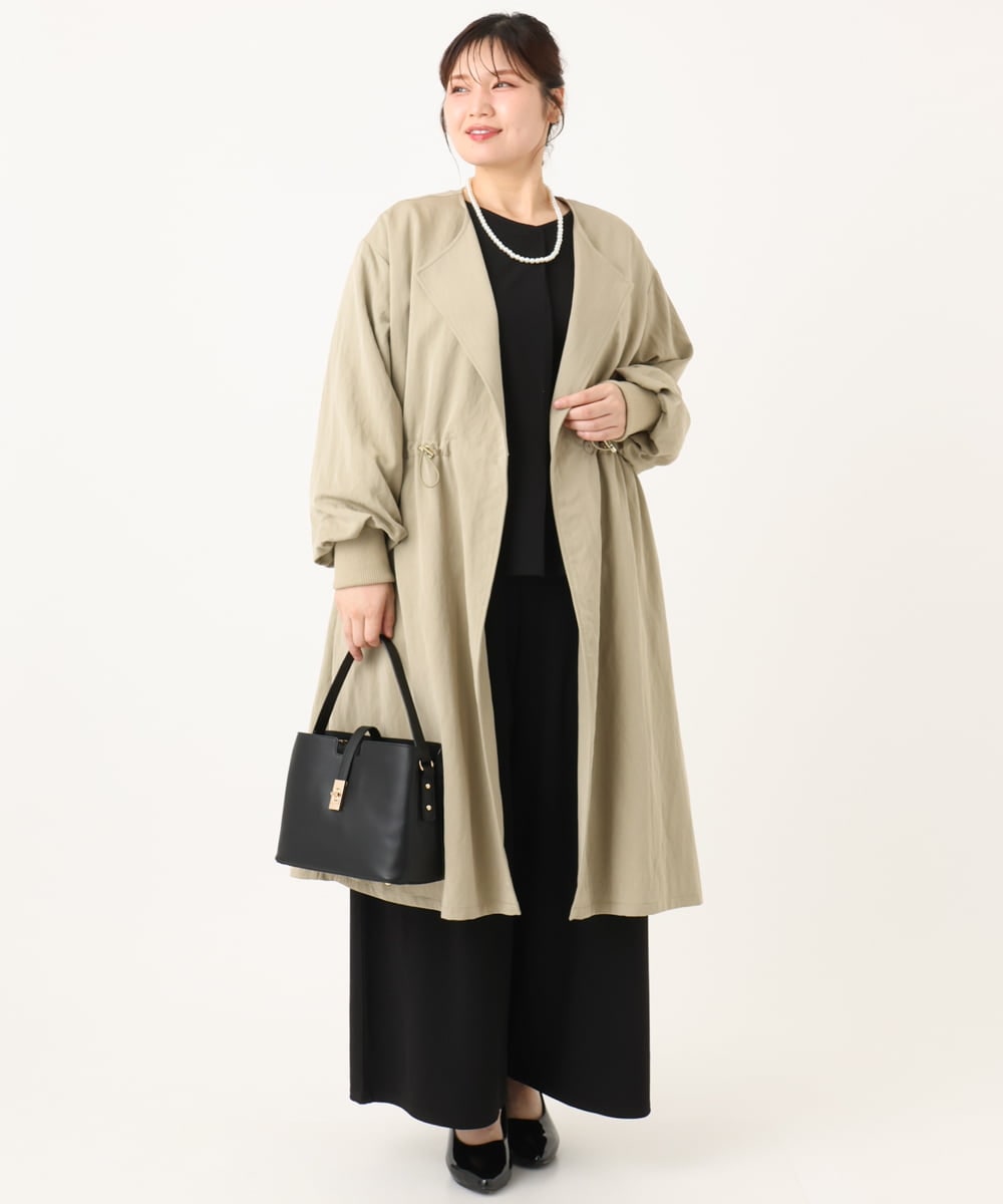 OLLKA02089 eur3(エウルキューブ) 【大きいサイズ】カットジョーゼットワイドパンツ ブラック(94)