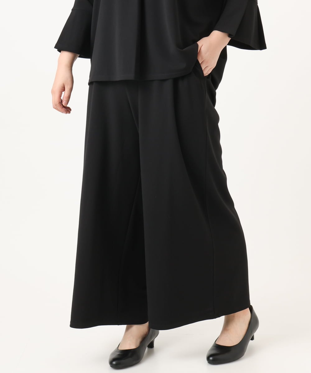 OLLKA02089 eur3(エウルキューブ) 【WEB先行販売】【大きいサイズ】カットジョーゼットワイドパンツ ブラック(94)