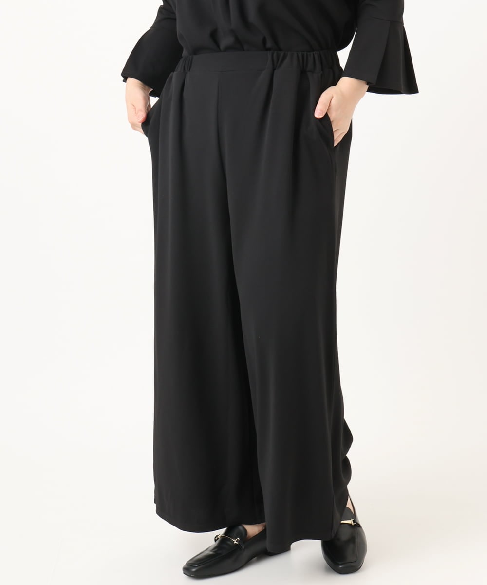 OLLKA02089 eur3(エウルキューブ) 【WEB先行販売】【大きいサイズ】カットジョーゼットワイドパンツ ブラック(94)