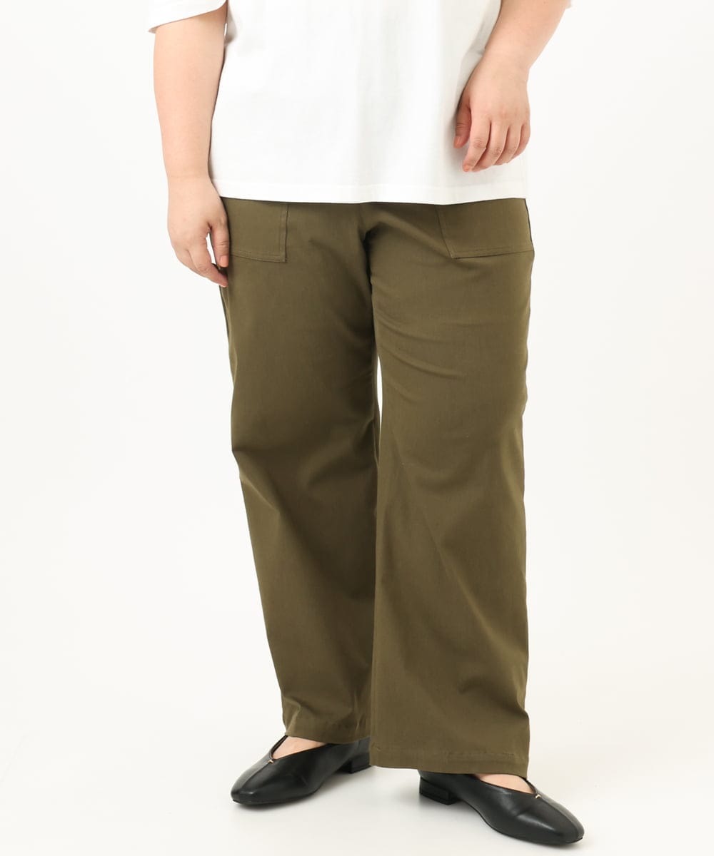 OLLKA04099 eur3(エウルキューブ) 【WEB先行販売】【大きいサイズ】ストレッチベイカーパンツ カーキ(36)