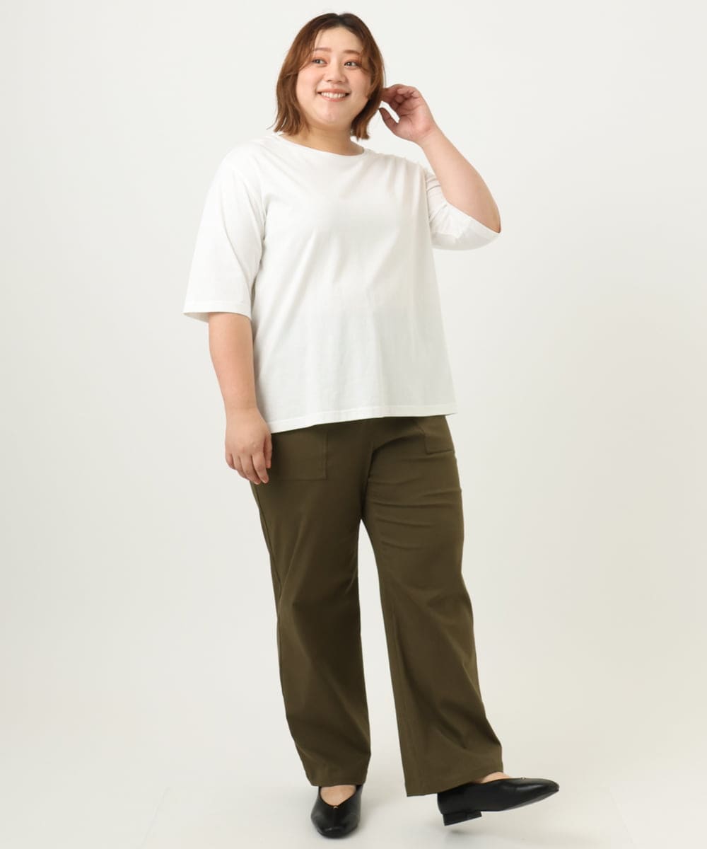 OLLKA04099 eur3(エウルキューブ) 【WEB先行販売】【大きいサイズ】ストレッチベイカーパンツ カーキ(36)