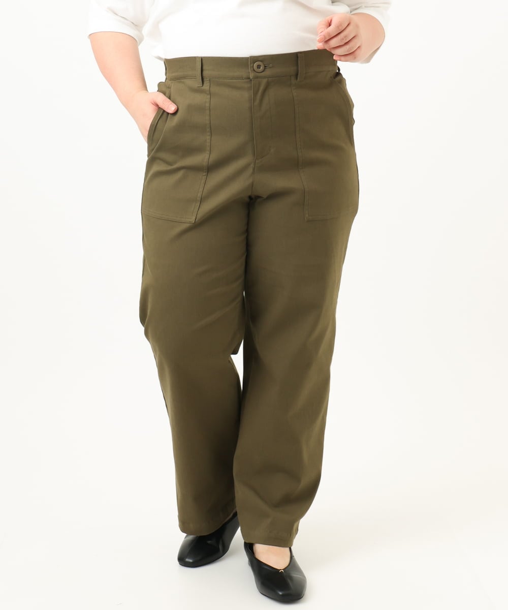 OLLKA04099 eur3(エウルキューブ) 【WEB先行販売】【大きいサイズ】ストレッチベイカーパンツ カーキ(36)