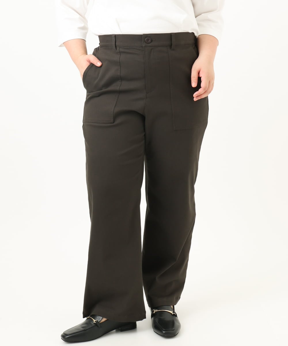 OLLKA04099 eur3(エウルキューブ) 【WEB先行販売】【大きいサイズ】ストレッチベイカーパンツ ダークブラウン(87)