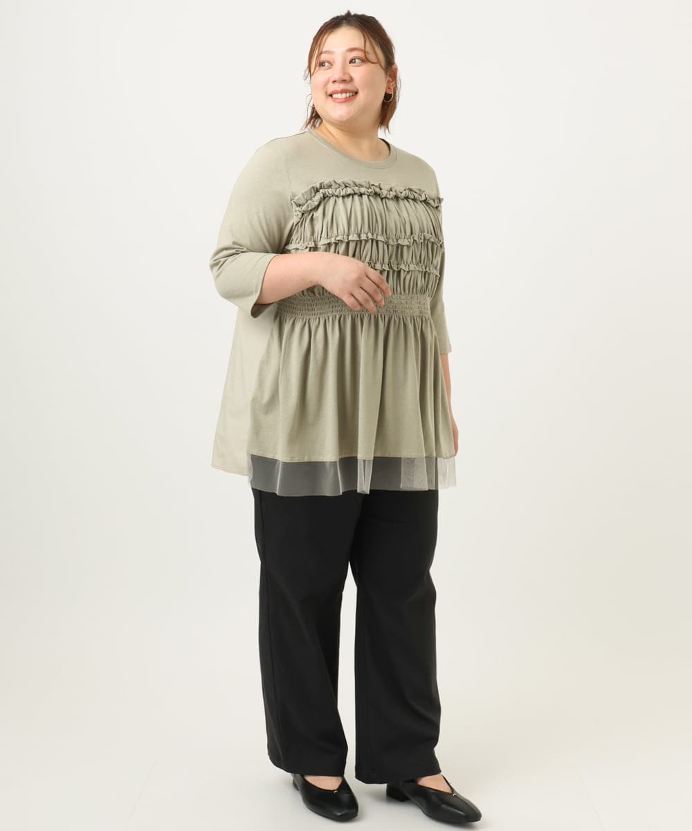 OLLKA04099 eur3(エウルキューブ) 【WEB先行販売】【大きいサイズ】ストレッチベイカーパンツ ブラック(94)