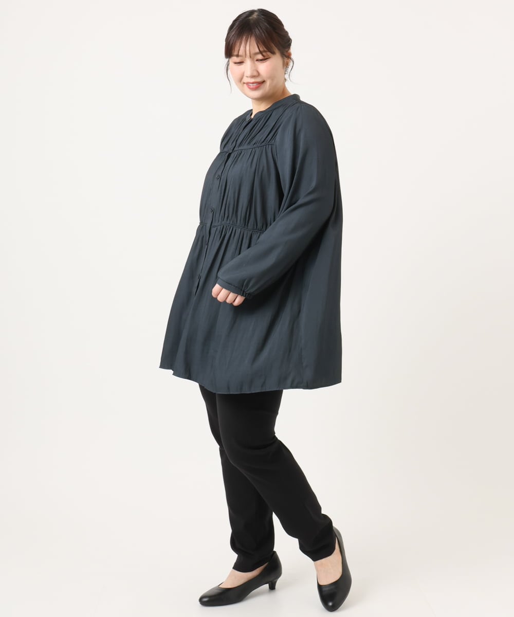 OLLKA13089 eur3(エウルキューブ) 【シリーズ累計販売2万枚！/大きいサイズ】さらさらストレッチテーパードパンツ ブラック(94)