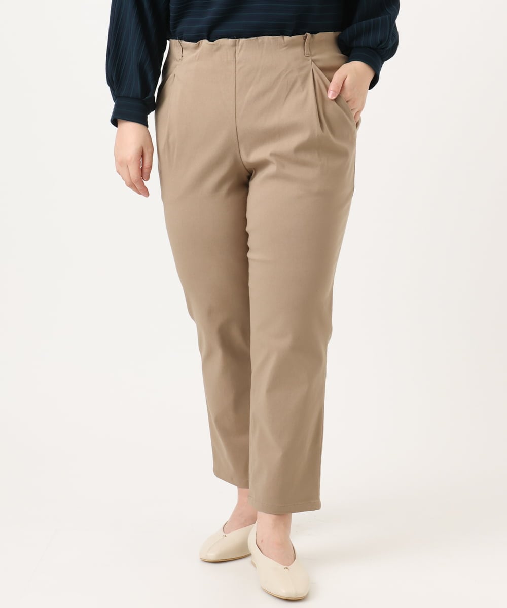 OLLKA14089 eur3(エウルキューブ) 【WEB先行販売】【シリーズ累計販売2万枚！/大きいサイズ/丈短め】さらさらストレッチテーパードパンツ ベージュ(82)