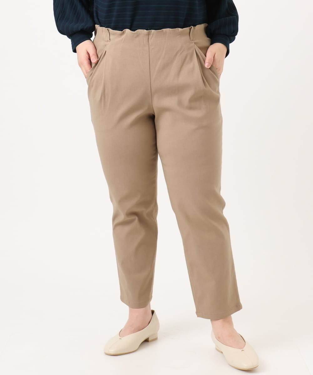 OLLKA14089 eur3(エウルキューブ) 【WEB先行販売】【シリーズ累計販売2万枚！/大きいサイズ/丈短め】さらさらストレッチテーパードパンツ ベージュ(82)