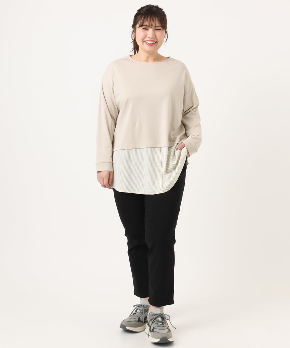 OLLKA14089 eur3(エウルキューブ) 【WEB先行販売】【シリーズ累計販売2万枚！/大きいサイズ/丈短め】さらさらストレッチテーパードパンツ ブラック(94)