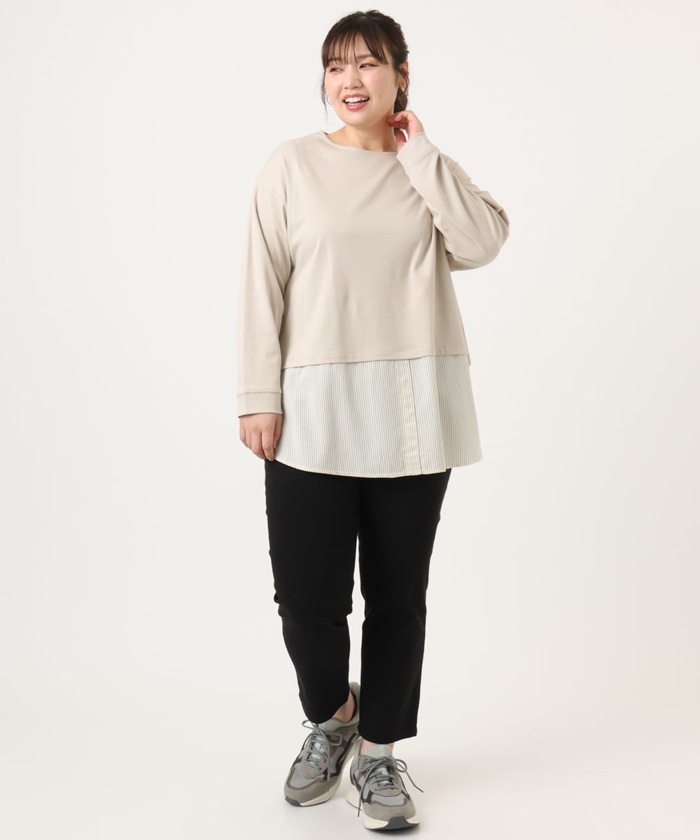 OLLKA14089 eur3(エウルキューブ) 【WEB先行販売】【シリーズ累計販売2万枚！/大きいサイズ/丈短め】さらさらストレッチテーパードパンツ ブラック(94)