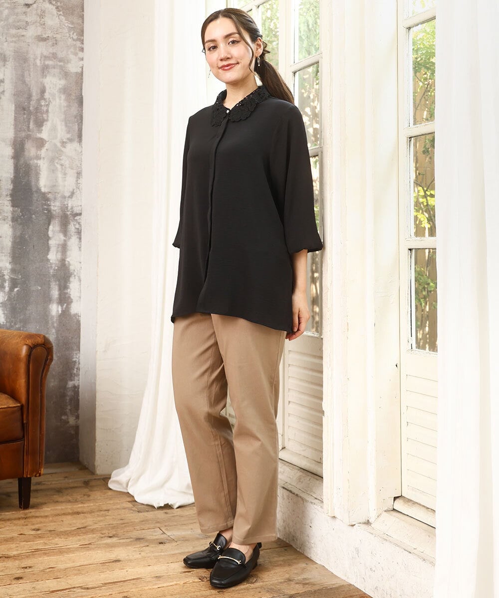 OLLKA15089 eur3(エウルキューブ) 【大きいサイズ】さらさらストレッチストレートパンツ ベージュ(82)