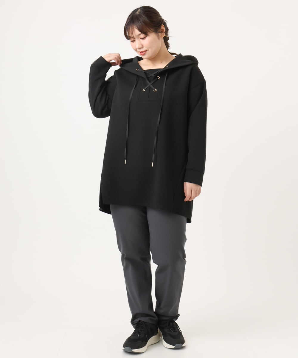 OLLKA15089 eur3(エウルキューブ) 【大きいサイズ】さらさらストレッチストレートパンツ ダークグレー(93)