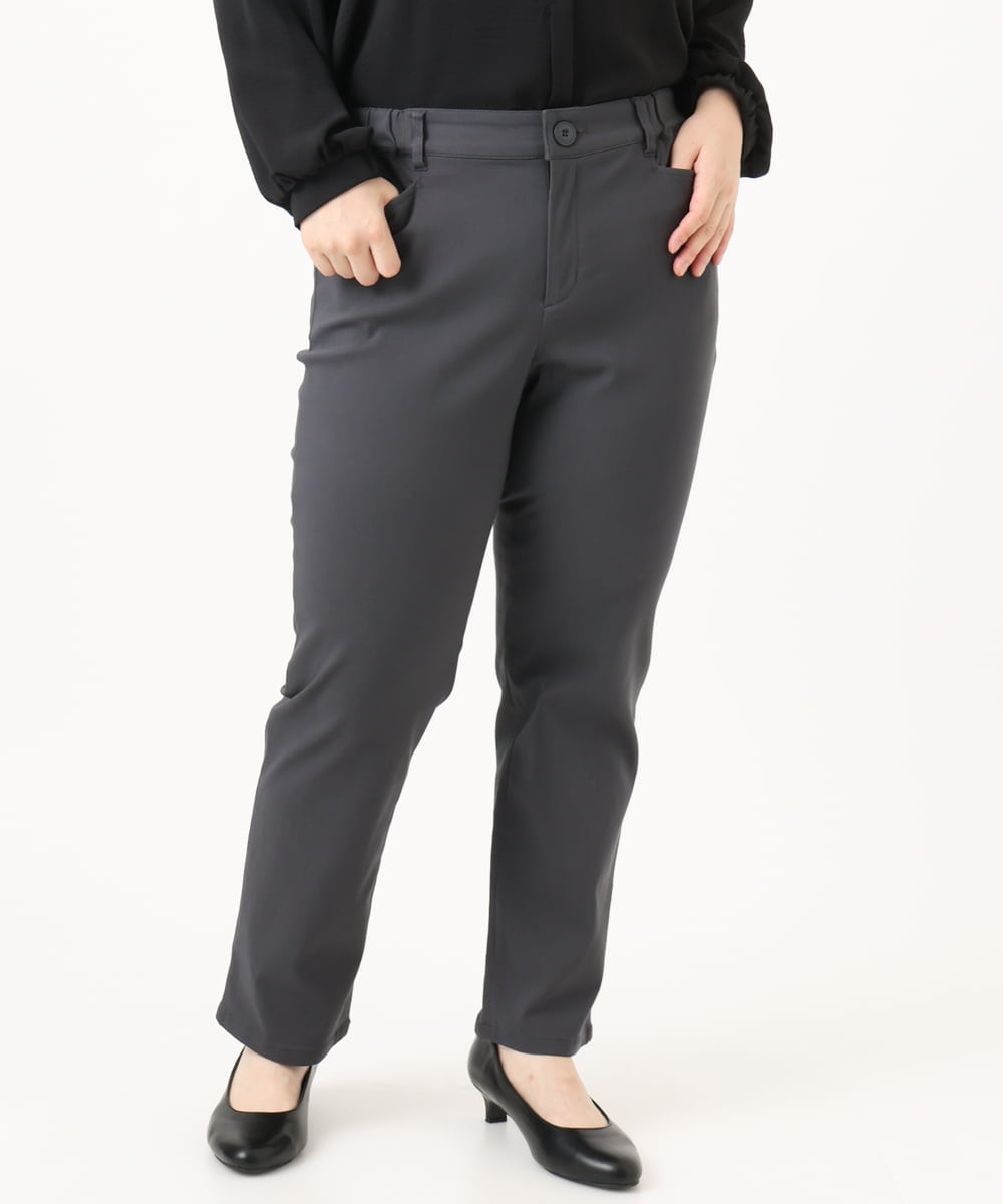 OLLKA15089 eur3(エウルキューブ) 【大きいサイズ】さらさらストレッチストレートパンツ ダークグレー(93)