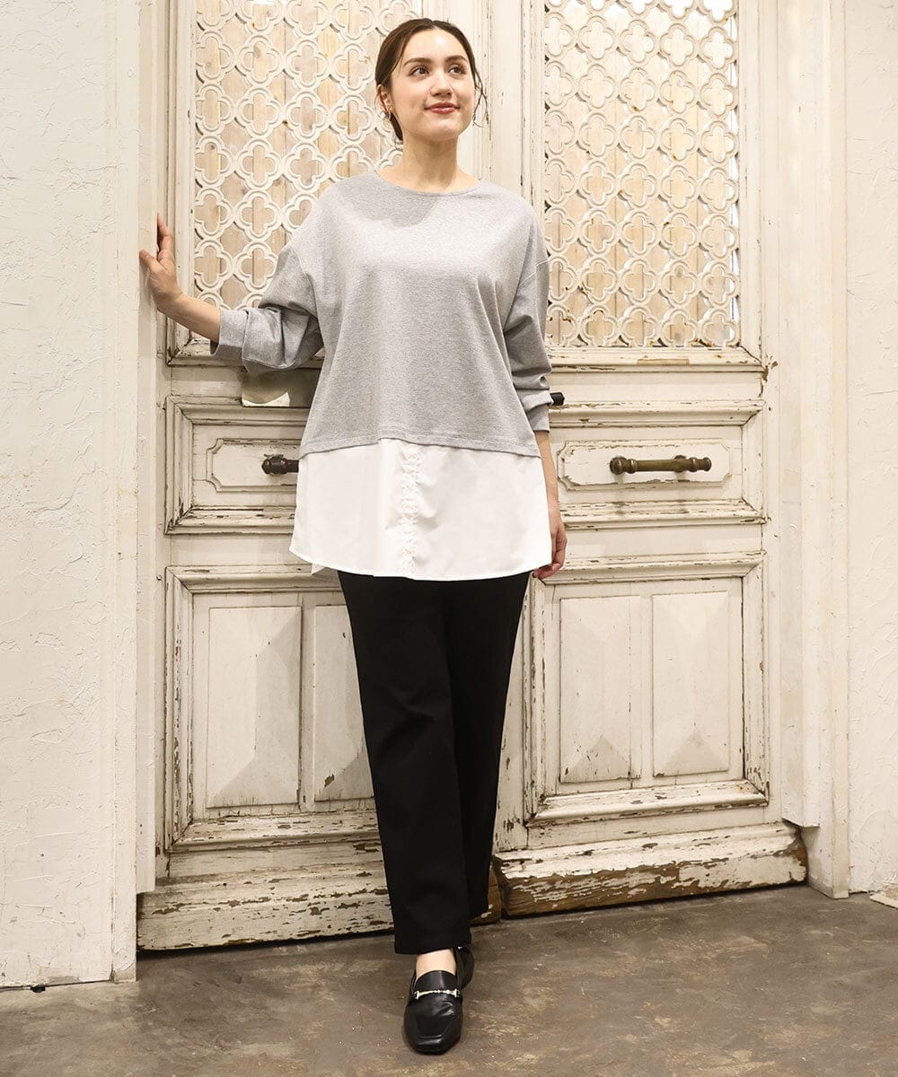 OLLKA15089 eur3(エウルキューブ) 【大きいサイズ】さらさらストレッチストレートパンツ ブラック(94)