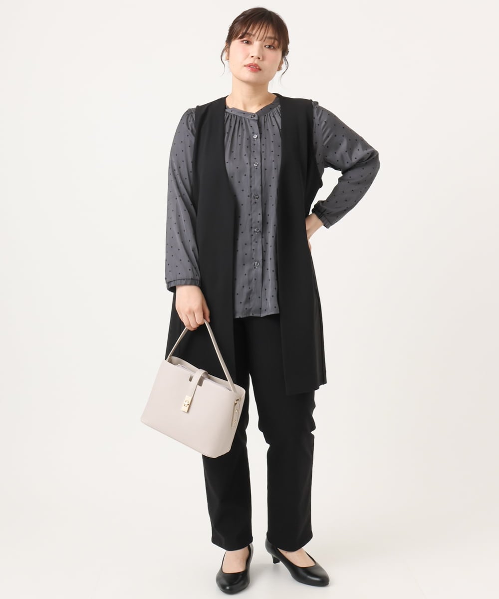 OLLKA15089 eur3(エウルキューブ) 【大きいサイズ】さらさらストレッチストレートパンツ ブラック(94)