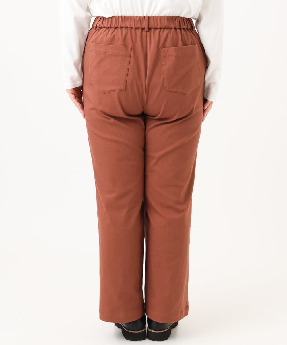 OLLKD03099 eur3(エウルキューブ) 【大きいサイズ】ワイドストレートストレッチパンツ ブラウン