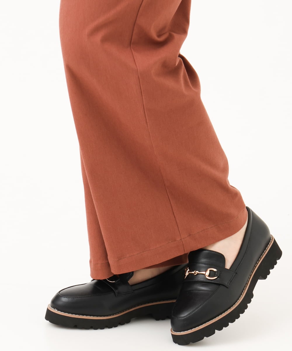 OLLKD03099 eur3(エウルキューブ) 【大きいサイズ】ワイドストレートストレッチパンツ ブラウン