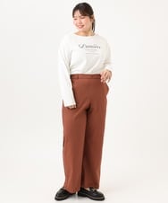 OLLKD03099 eur3(エウルキューブ) 【大きいサイズ】ワイドストレートストレッチパンツ ブラウン