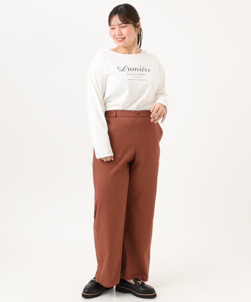 OLLKD03099 eur3(エウルキューブ) 【大きいサイズ】ワイドストレートストレッチパンツ ブラウン