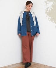 OLLKD03099 eur3(エウルキューブ) 【大きいサイズ】ワイドストレートストレッチパンツ ブラウン