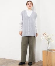 OLLKD03099 eur3(エウルキューブ) 【大きいサイズ】ワイドストレートストレッチパンツ カーキ