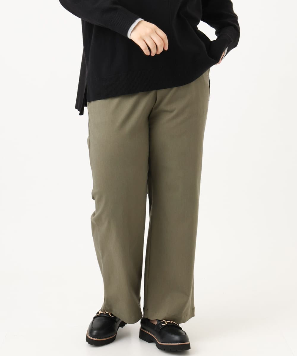 OLLKD03099 eur3(エウルキューブ) 【大きいサイズ】ワイドストレートストレッチパンツ カーキ