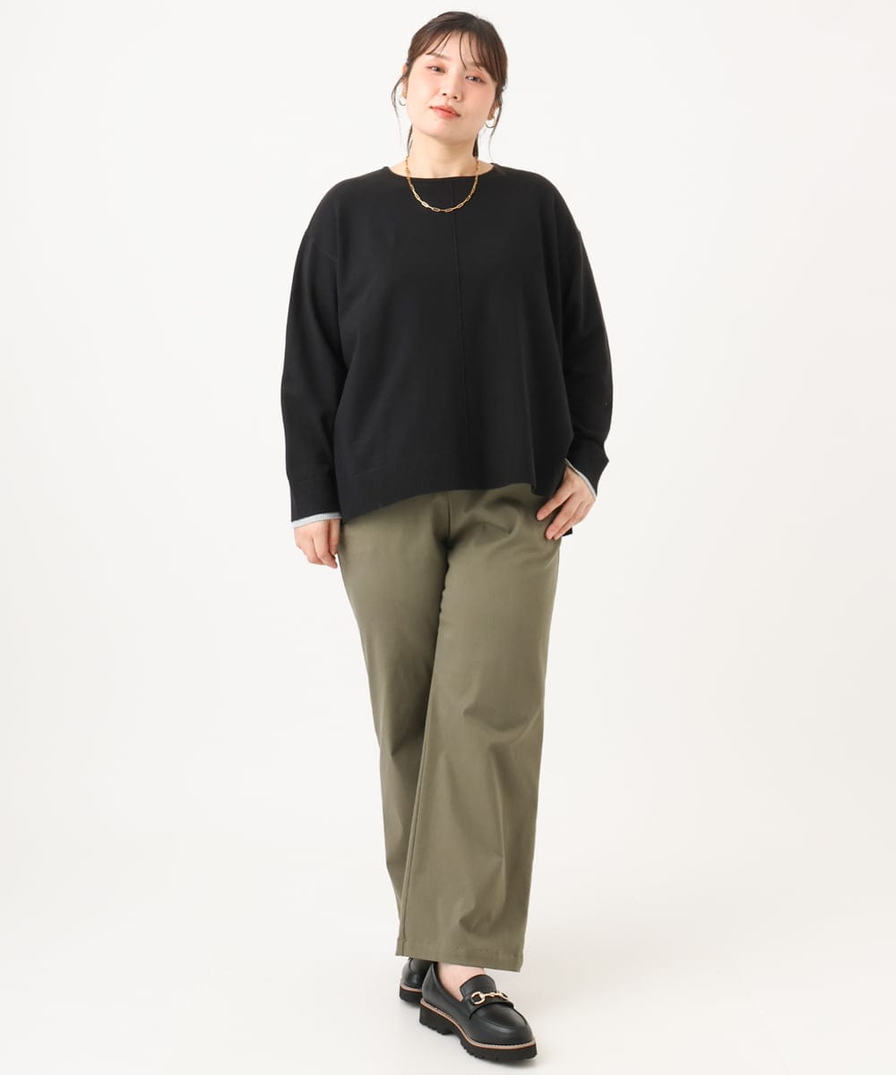 OLLKD03099 eur3(エウルキューブ) 【大きいサイズ】ワイドストレートストレッチパンツ カーキ