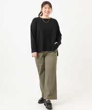 OLLKD03099 eur3(エウルキューブ) 【大きいサイズ】ワイドストレートストレッチパンツ カーキ