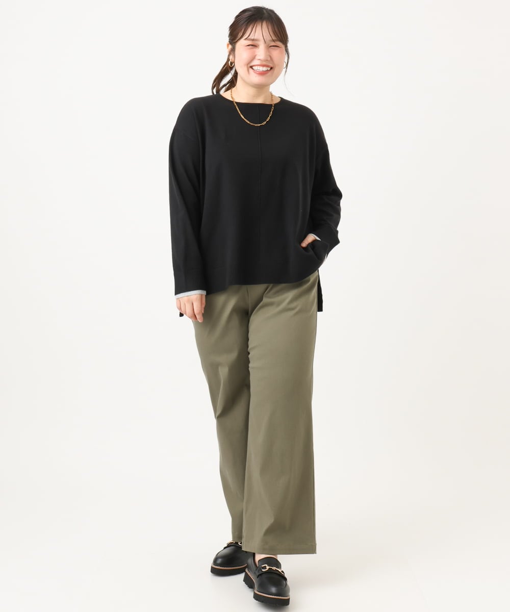 OLLKD03099 eur3(エウルキューブ) 【大きいサイズ】ワイドストレートストレッチパンツ カーキ
