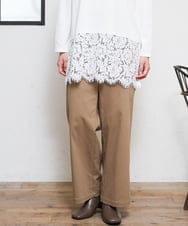 OLLKD03099 eur3(エウルキューブ) 【大きいサイズ】ワイドストレートストレッチパンツ ベージュ