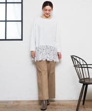 OLLKD03099 eur3(エウルキューブ) 【大きいサイズ】ワイドストレートストレッチパンツ ベージュ