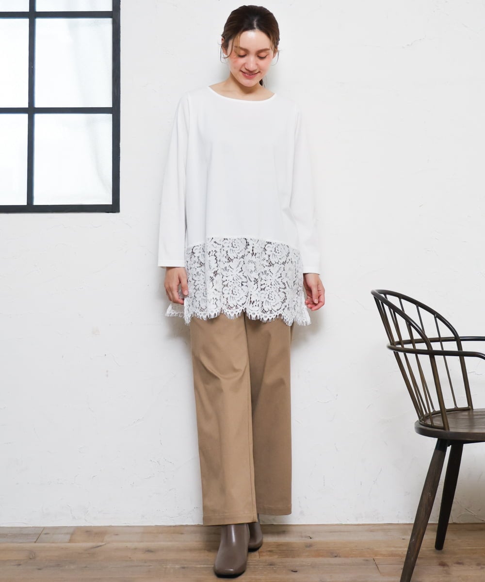 OLLKD03099 eur3(エウルキューブ) 【大きいサイズ】ワイドストレートストレッチパンツ ベージュ