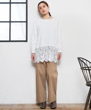 OLLKD03099 eur3(エウルキューブ) 【大きいサイズ】ワイドストレートストレッチパンツ ベージュ