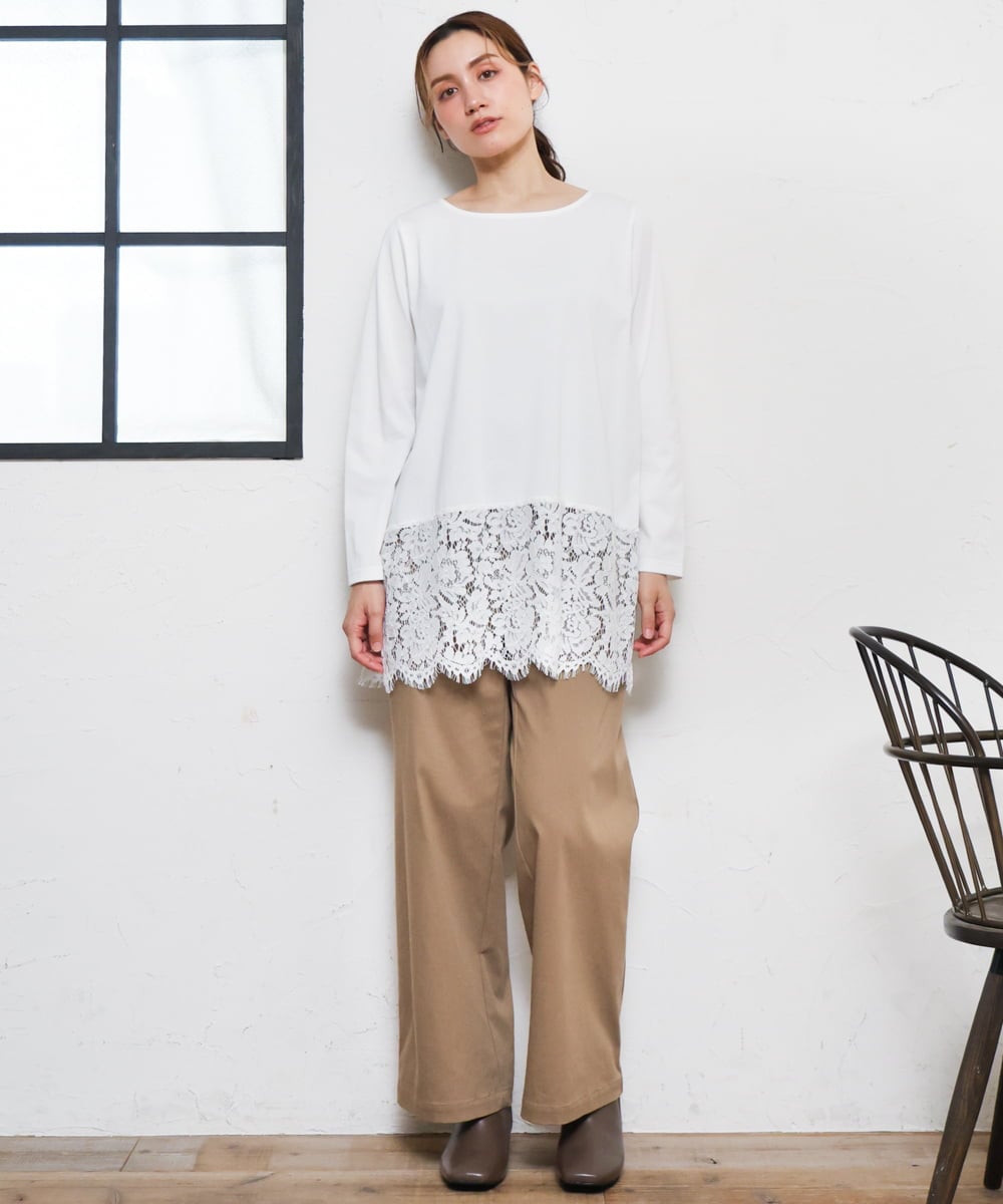 OLLKD03099 eur3(エウルキューブ) 【大きいサイズ】ワイドストレートストレッチパンツ ベージュ