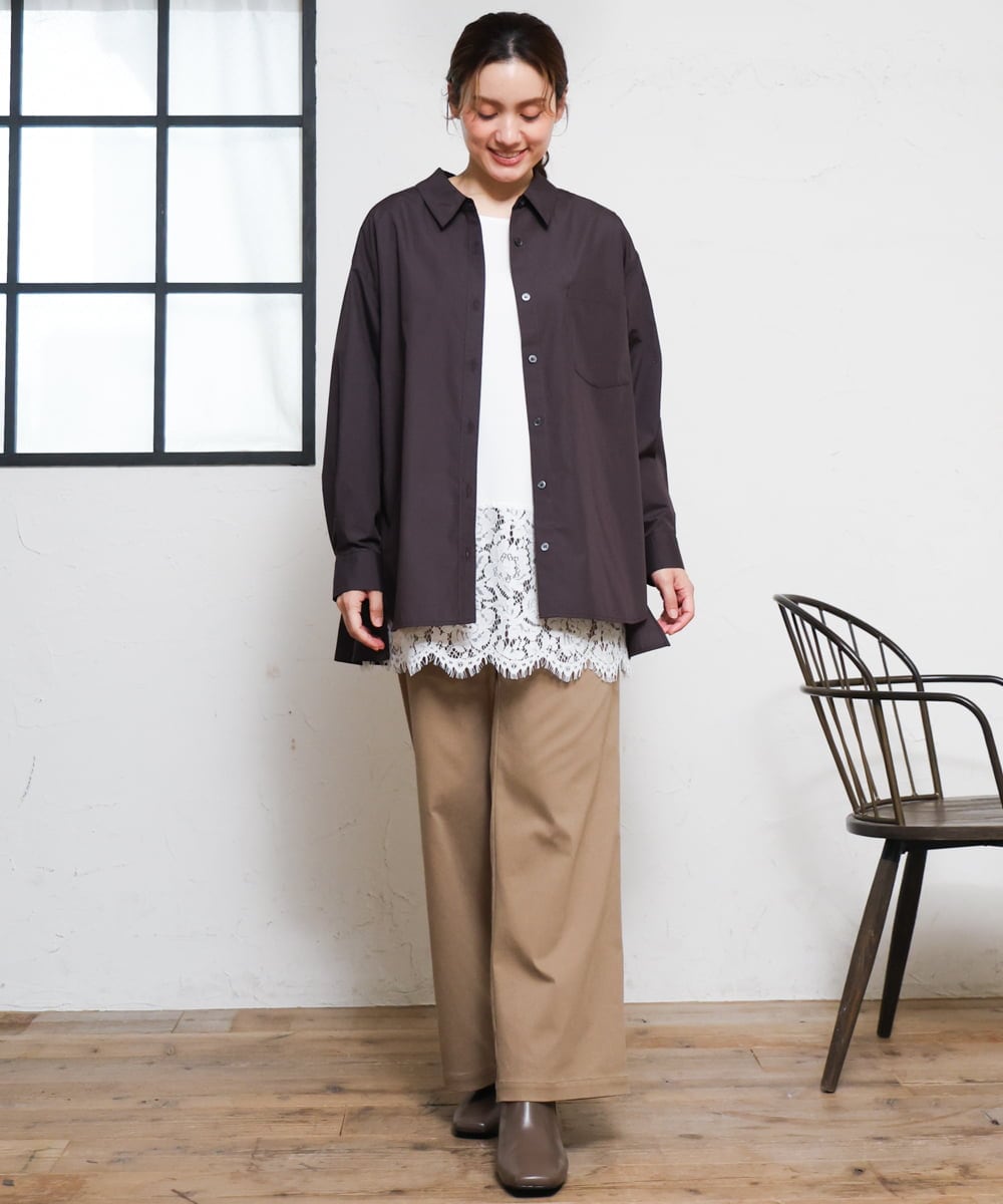 OLLKD03099 eur3(エウルキューブ) 【大きいサイズ】ワイドストレートストレッチパンツ ベージュ