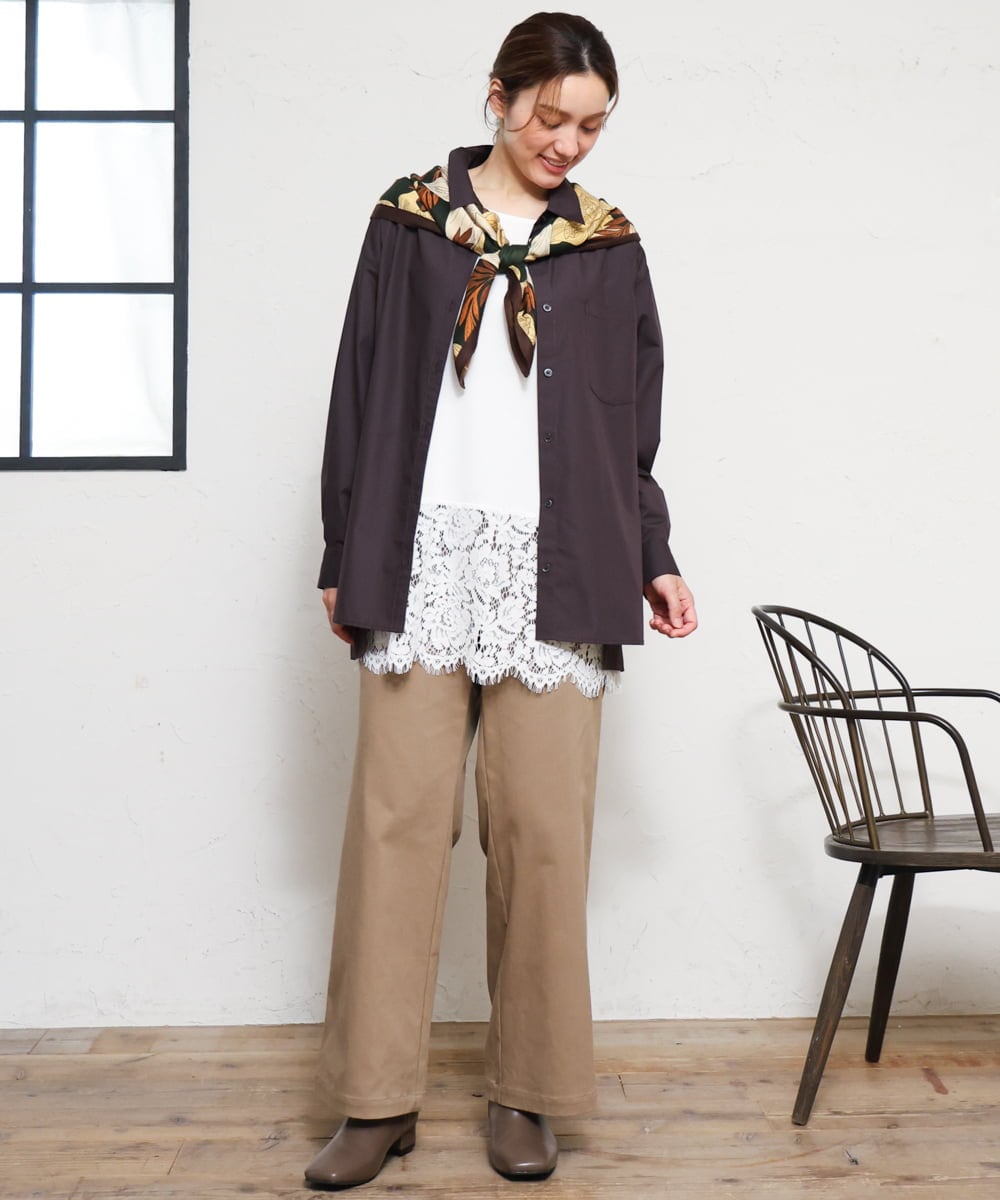 OLLKD03099 eur3(エウルキューブ) 【大きいサイズ】ワイドストレートストレッチパンツ ベージュ