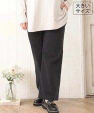 OLLKD03099 eur3(エウルキューブ) 【大きいサイズ】ワイドストレートストレッチパンツ ブラック