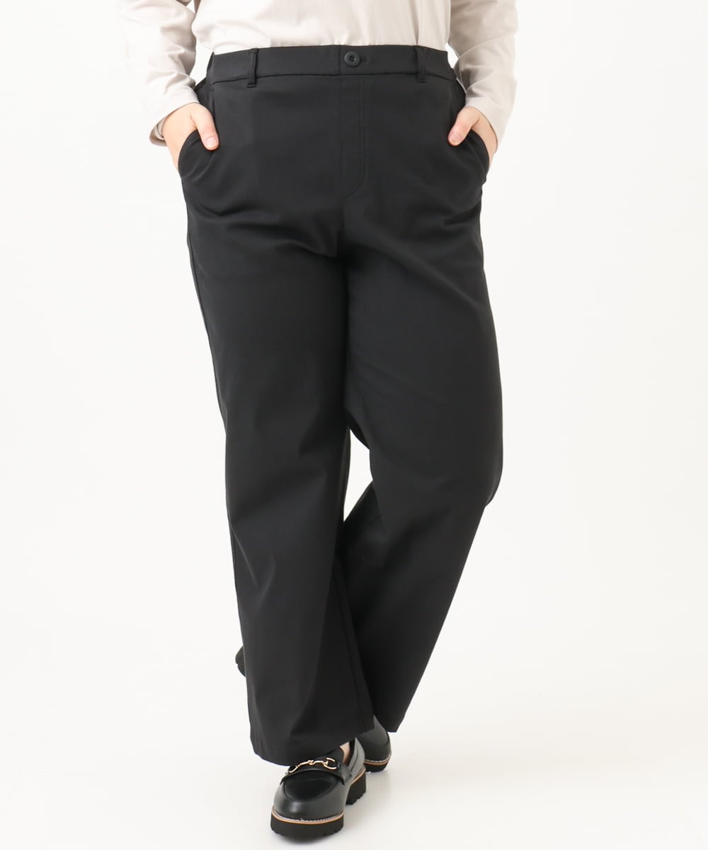 OLLKD03099 eur3(エウルキューブ) 【大きいサイズ】ワイドストレートストレッチパンツ ブラック