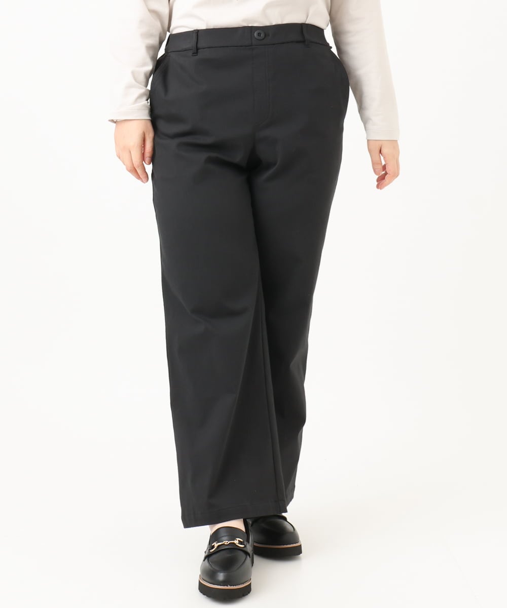 OLLKD03099 eur3(エウルキューブ) 【大きいサイズ】ワイドストレートストレッチパンツ ブラック