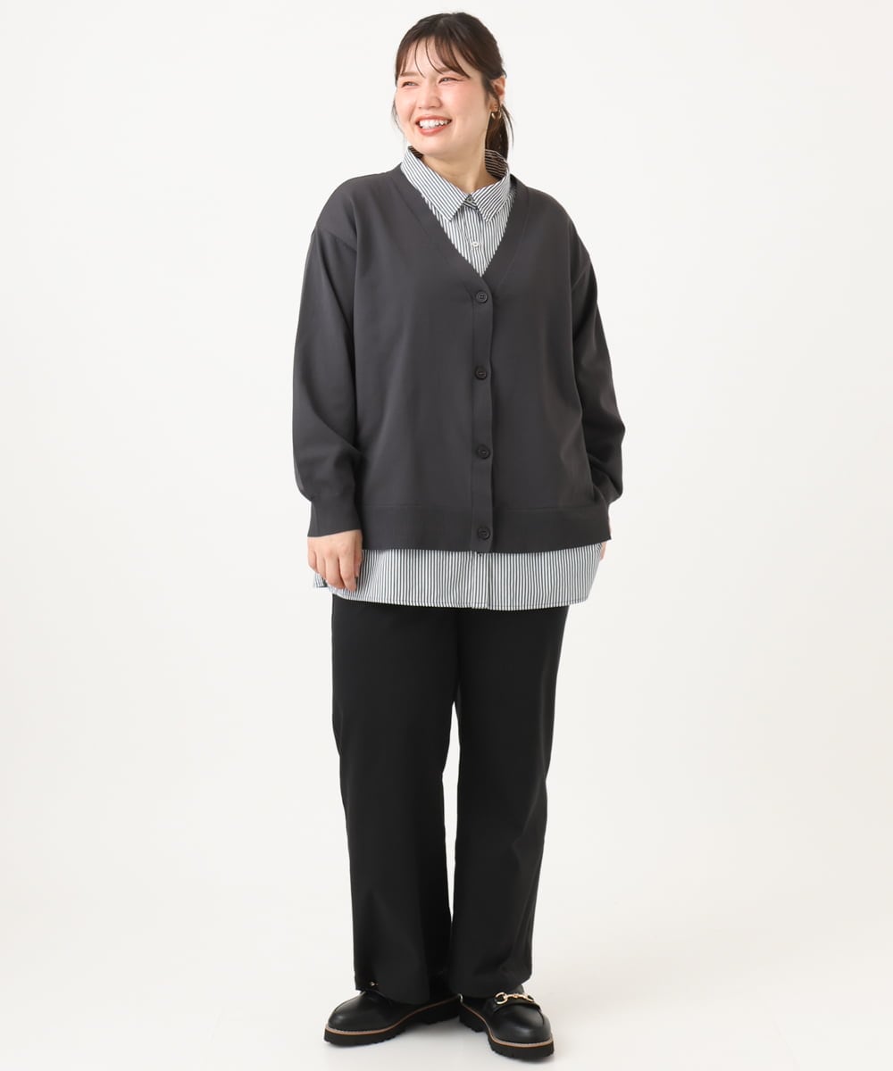 OLLKD03099 eur3(エウルキューブ) 【大きいサイズ】ワイドストレートストレッチパンツ ブラック
