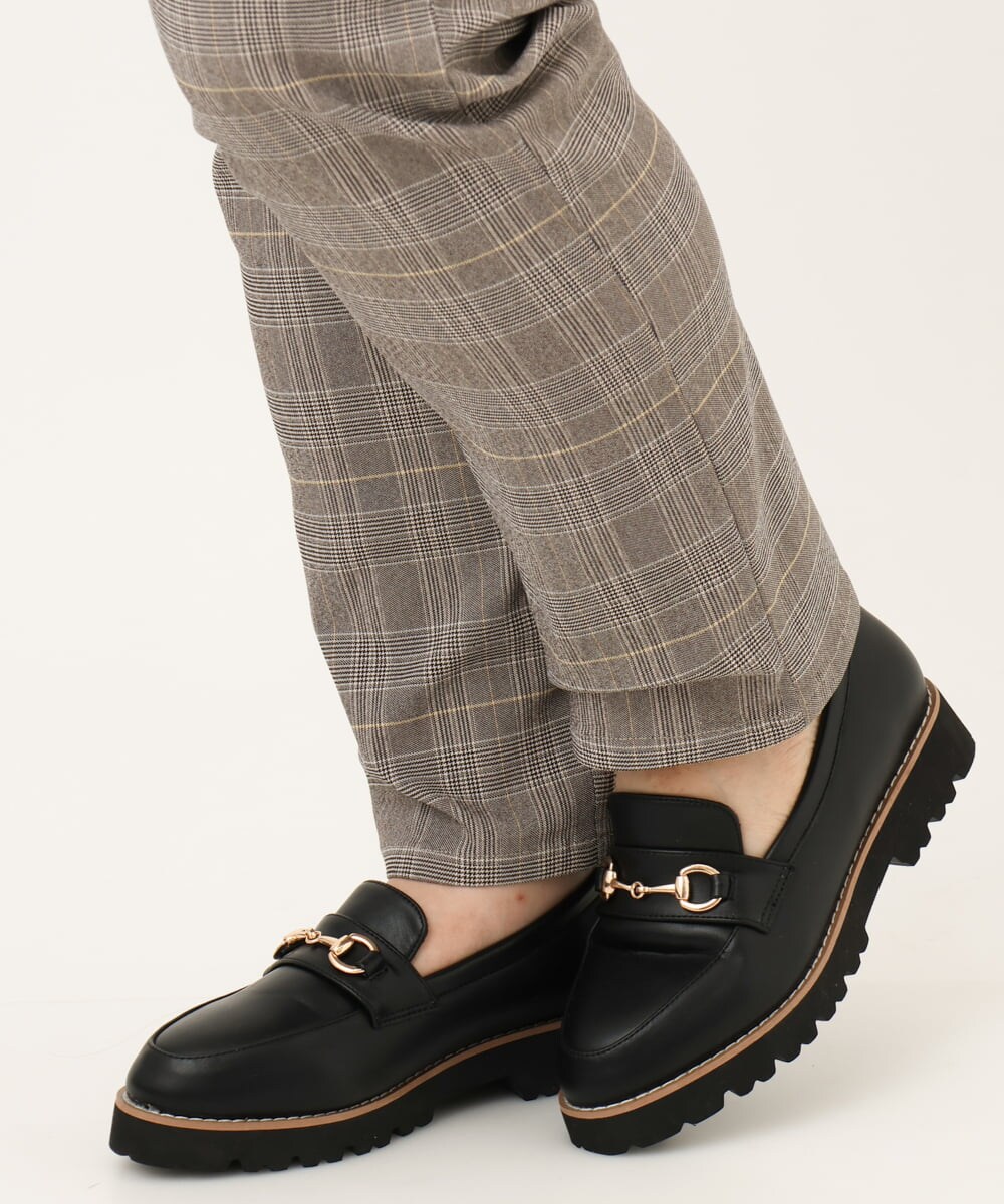 OLLKD06089 eur3(エウルキューブ) 【WEB先行販売】【大きいサイズ】さらさらストレッチストレートパンツ ダークブラウン(チェック)