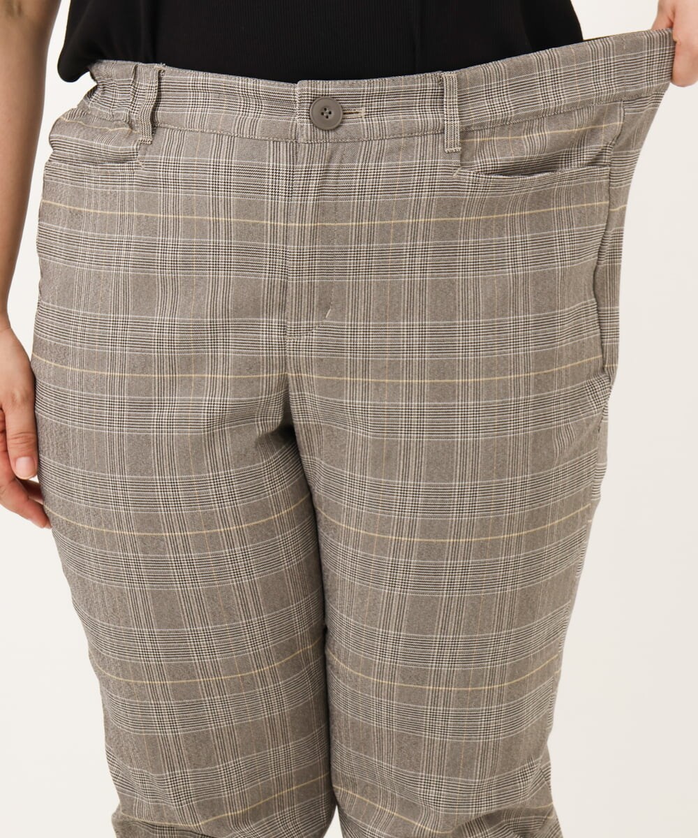 OLLKD06089 eur3(エウルキューブ) 【WEB先行販売】【大きいサイズ】さらさらストレッチストレートパンツ ダークブラウン(チェック)