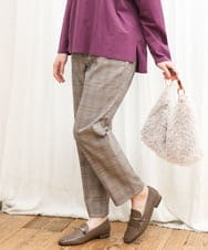 OLLKD06089 eur3(エウルキューブ) 【大きいサイズ】さらさらストレッチストレートパンツ ダークブラウン(チェック)