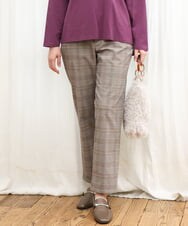 OLLKD06089 eur3(エウルキューブ) 【WEB先行販売】【大きいサイズ】さらさらストレッチストレートパンツ ダークブラウン(チェック)