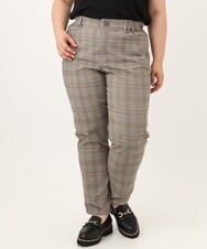 OLLKD06089 eur3(エウルキューブ) 【WEB先行販売】【大きいサイズ】さらさらストレッチストレートパンツ ダークブラウン(チェック)