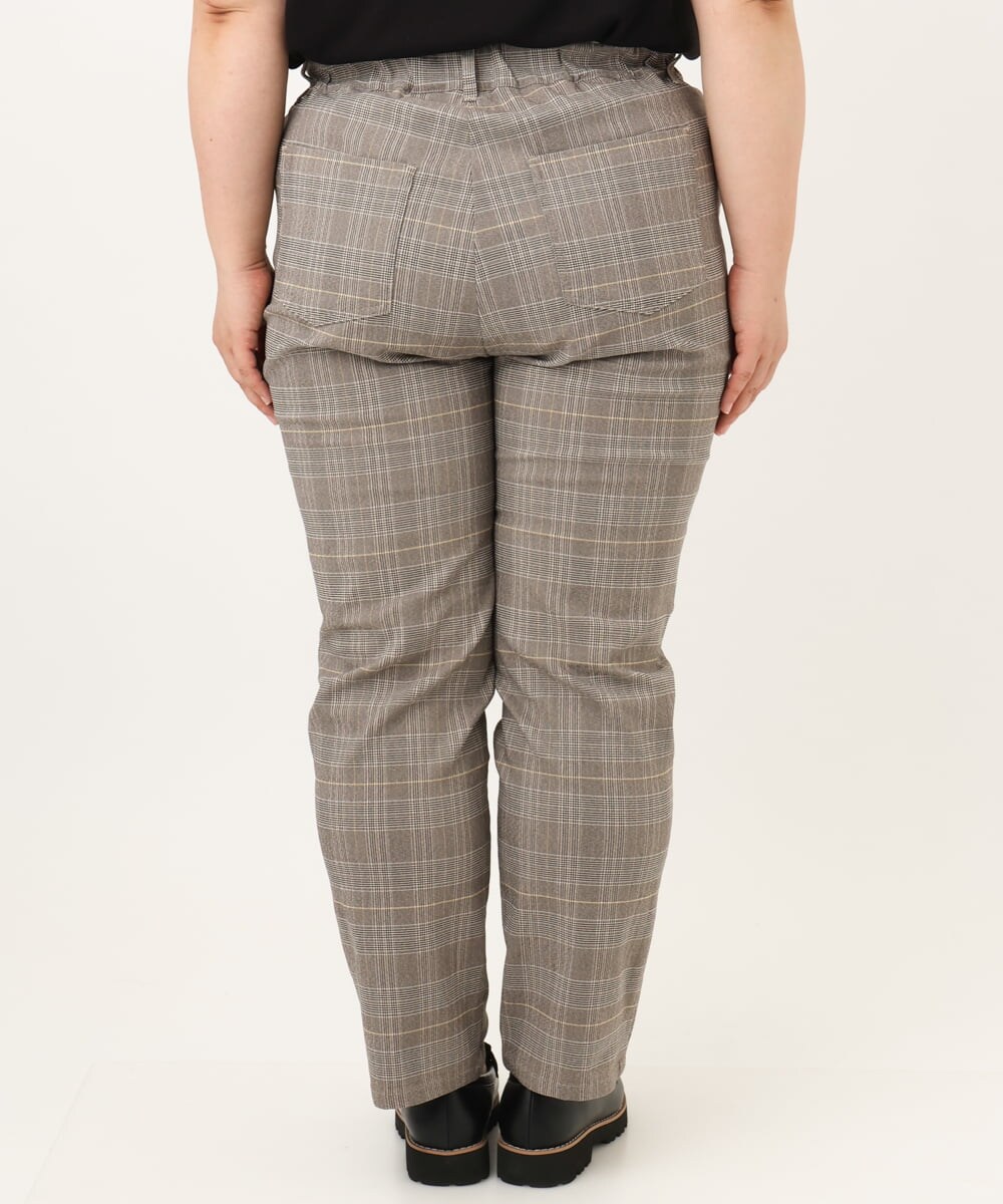 OLLKD06089 eur3(エウルキューブ) 【WEB先行販売】【大きいサイズ】さらさらストレッチストレートパンツ ダークブラウン(チェック)