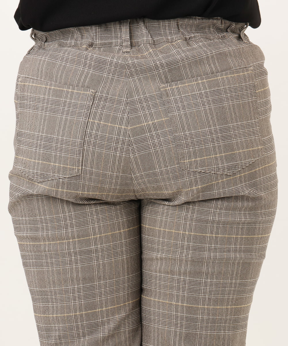 OLLKD06089 eur3(エウルキューブ) 【WEB先行販売】【大きいサイズ】さらさらストレッチストレートパンツ ダークブラウン(チェック)