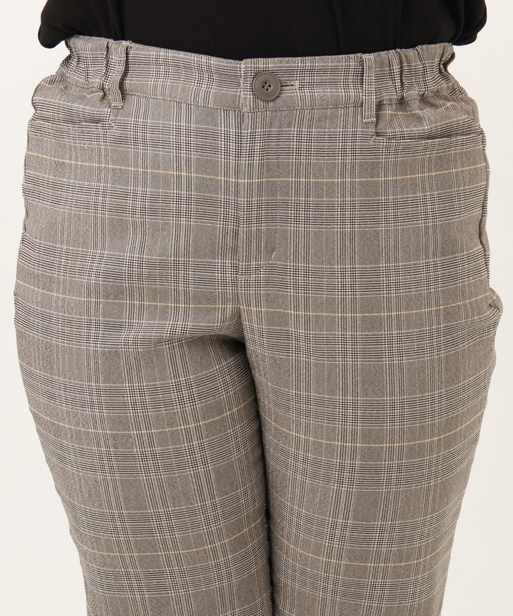 OLLKD06089 eur3(エウルキューブ) 【WEB先行販売】【大きいサイズ】さらさらストレッチストレートパンツ ダークブラウン(チェック)